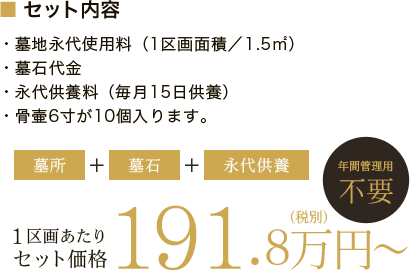七区法親墓苑 永代供養区画 1区画あたりセット価格191.8万円から